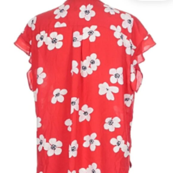 J. Crew Red White Floral Pattern Short Sleeve Button Blouse Size L NWOT - Picture 2 of 2
